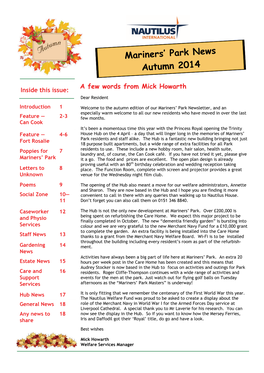 Mariners' Park News Autumn 2014