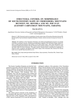 Structural Control on Morphology of South-Western Slope of Chornohora Mountains Between Mt