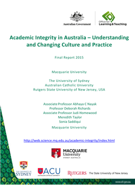 Academic Integrity in Australia – Understanding and Changing Culture and Practice