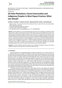 Oil Palm Plantations, Forest Conservation and Indigenous Peoples in West Papua Province: What Lies Ahead?