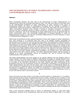 The Methodology of Indian Mathematics and Its Contemporary Relevance