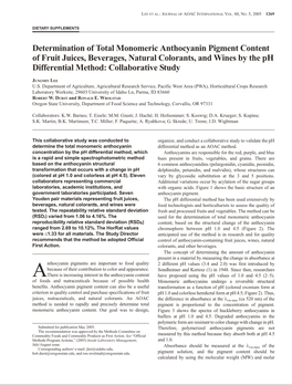 Determination of Total Monomeric Anthocyanin Pigment Content Of