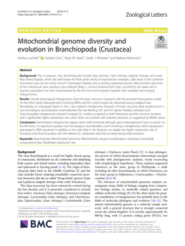 Mitochondrial Genome Diversity and Evolution in Branchiopoda (Crustacea) Andrea Luchetti1* , Giobbe Forni1, Alyza M