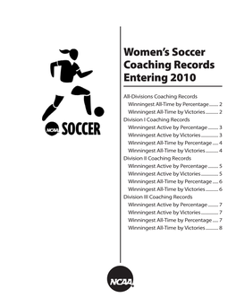 Women's Soccer Coaching Records Entering 2010