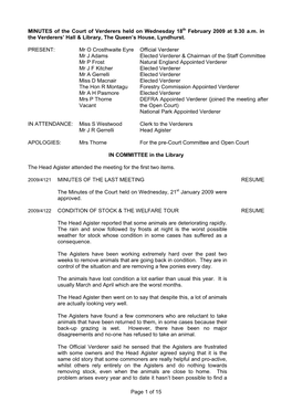 MINUTES of the Court of Verderers Held on 18 Feb 09