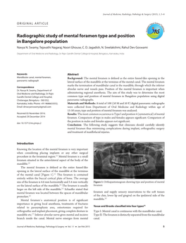 Radiographic Study of Mental Foramen Type and Position in Bangalore Population Navya N