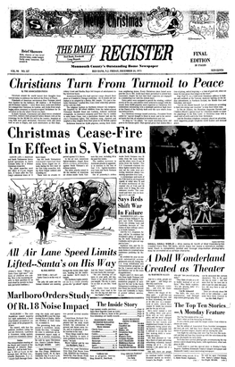 Christmas Cease-Fire in Effect in S. Vietnam SAIGON (AP)