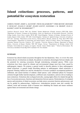 Island Extinctions: Processes, Patterns, and Potential for Ecosystem Restoration