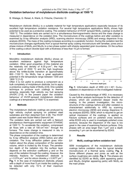 Oxidation Behaviour of Molybdenum Disilicide Coatings at 1500 °C