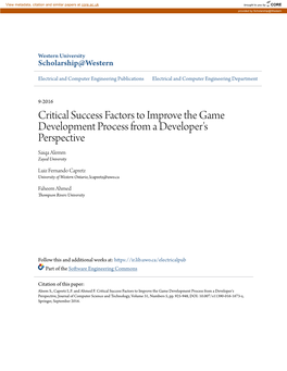 Critical Success Factors to Improve the Game Development Process from a Developer's Perspective Saiqa Alemm Zayed University