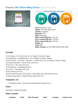 Erasure the Three Ring Circus Mp3, Flac, Wma