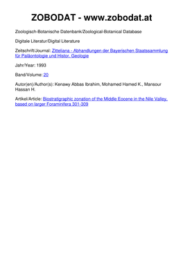 Biostratigraphic Zonation of the Middle Eocene in the Nile Valley, Based