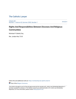 Rights and Responsibilities Between Dioceses and Religious Communities