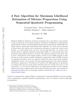 A Fast Algorithm for Maximum Likelihood Estimation of Mixture Proportions Using Sequential Quadratic Programming