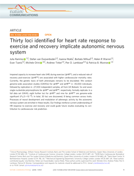 Thirty Loci Identified for Heart Rate Response to Exercise and Recovery