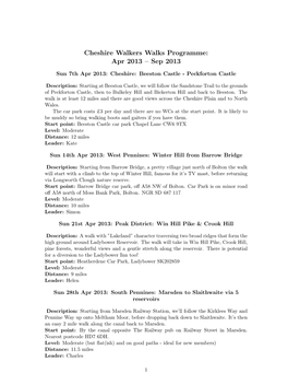 Cheshire Walkers Walks Programme: Apr 2013 – Sep 2013