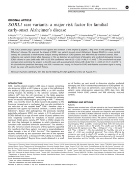 SORL1 Rare Variants: a Major Risk Factor for Familial Early-Onset Alzheimer’S Disease