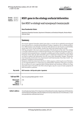 MSX1 Gene in the Etiology Orofacial Deformities Gen MSX1 W