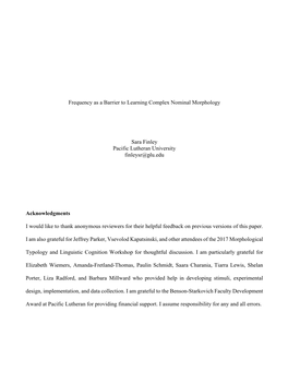 Frequency As a Barrier to Learning Complex Nominal Morphology Sara