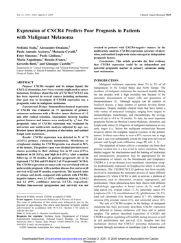 Expression of CXCR4 Predicts Poor Prognosis in Patients with Malignant Melanoma