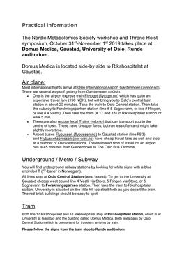 Practical Information Air Plane: Underground / Metro / Subway Tram