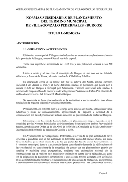 Normas Subsidiarias De Planeamiento Del Término Municipal De Villagonzalo Pedernales (Burgos)