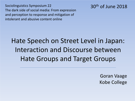 Hate Speech on Street Level in Japan: Interaction and Discourse Between Hate Groups and Target Groups
