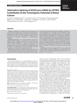 Alternative Splicing of EZH2 Pre-Mrna by SF3B3 Contributes To