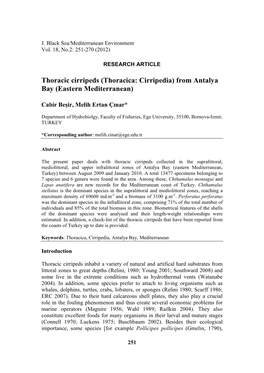 Thoracic Cirripeds (Thoracica: Cirripedia) from Antalya Bay (Eastern Mediterranean)