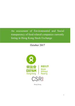 An Assessment of Environmental and Social Transparency of Food Related Companies Currently Listing in Hong Kong Stock Exchange