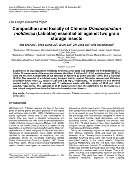 Composition and Toxicity of Chinese Dracocephalum Moldavica (Labiatae) Essential Oil Against Two Grain Storage Insects