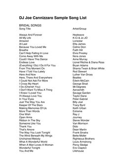 DJ Joe Cannizzaro Sample Song List