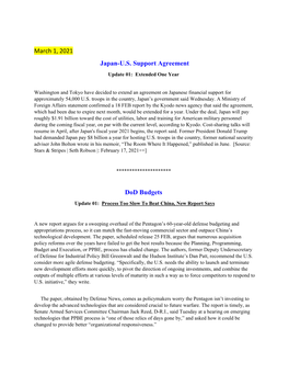 March 1, 2021 Japan-U.S. Support Agreement Dod Budgets