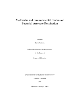 Molecular and Environmental Studies of Bacterial Arsenate Respiration