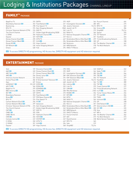 Lodging & Institutions Packages CHANNEL LINEUP