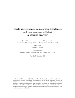 Would Protectionism Defuse Global Imbalances and Spur Economic Activity?