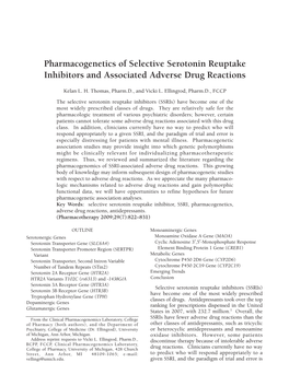 Pharmacogenetics of Selective Serotonin Reuptake Inhibitors and Associated Adverse Drug Reactions