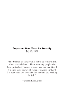 Preparing Your Heart for Worship July 25, 2021