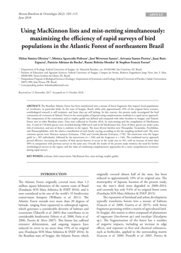 Using Mackinnon Lists and Mist-Netting Simultaneously: Maximizing the Efficiency of Rapid Surveys of Bird Populations in the Atlantic Forest of Northeastern Brazil