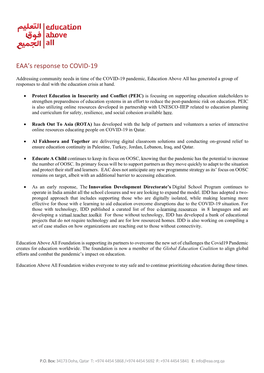 EAA's Response to COVID-19