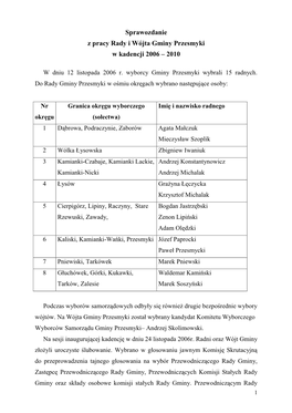 Sprawozdanie Z Pracy Rady I Wójta Gminy Przesmyki W Kadencji 2006 – 2010