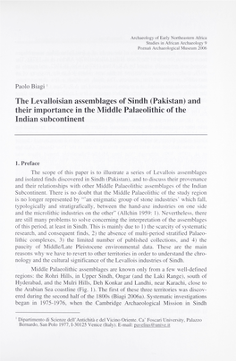 The Levalloisian Assemblages of Sindh (Pakistan) and Their Importance in the Middle Palaeolithic of the Indian Subcontinent
