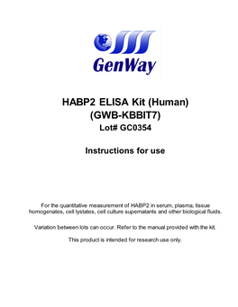 HABP2 ELISA Kit (Human) (GWB-KBBIT7) Lot# GC0354