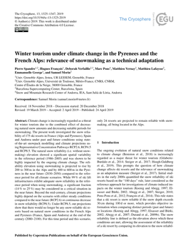 Winter Tourism Under Climate Change in the Pyrenees and the French Alps: Relevance of Snowmaking As a Technical Adaptation