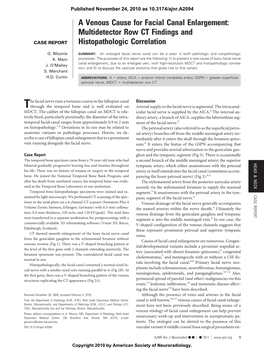 A Venous Cause for Facial Canal Enlargement: Multidetector Row CT Findings and CASE REPORT Histopathologic Correlation