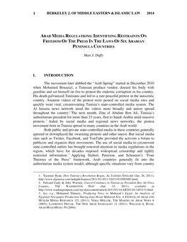 Arab Media Regulations: Identifying Restraints on Freedom of the Press in the Laws of Six Arabian Peninsula Countries