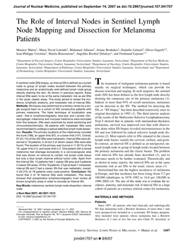 The Role of Interval Nodes in Sentinel Lymph Node Mapping and Dissection for Melanoma Patients