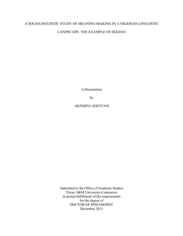 A Sociolinguistic Study of Meaning-Making in a Nigerian Linguistic