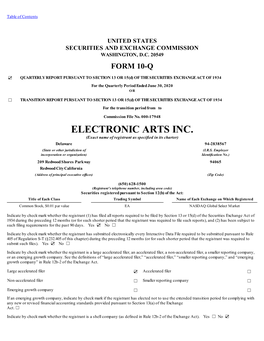 ELECTRONIC ARTS INC. (Exact Name of Registrant As Specified in Its Charter) Delaware 94-2838567 (State Or Other Jurisdiction of (I.R.S