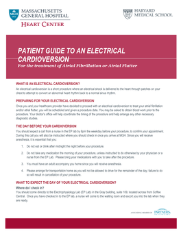 PATIENT GUIDE to an ELECTRICAL CARDIOVERSION for the Treatment of Atrial Fibrillation Or Atrial Flutter